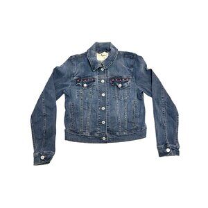 Levis Girls Denim Jacket Red Embellishment Size Large Bejeweled Diamond Studded